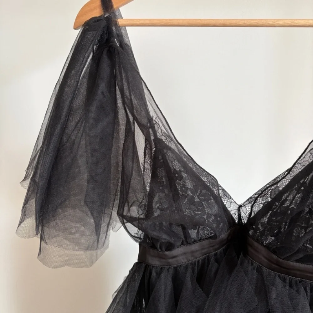 For Love & Lemons Maxime Tulle Black Sleeveless V-Neck Maxi Gown Size Small NWOT - Picture 5 of 6